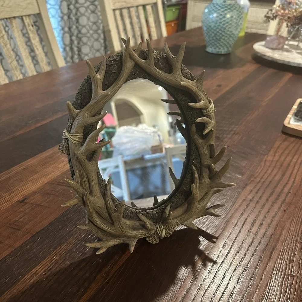Deer Antler Mirror Wall Decor Rustic Farmhouse Cabin